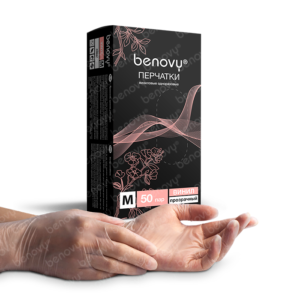 Перчатки виниловые прозрачные BENOVY 100ШТ/50ПАР РАЗМЕР XL