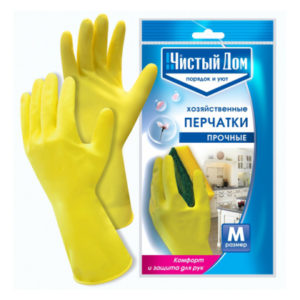 Чистый дом перчатки хозяйственные (М) 12шт. в упаковке